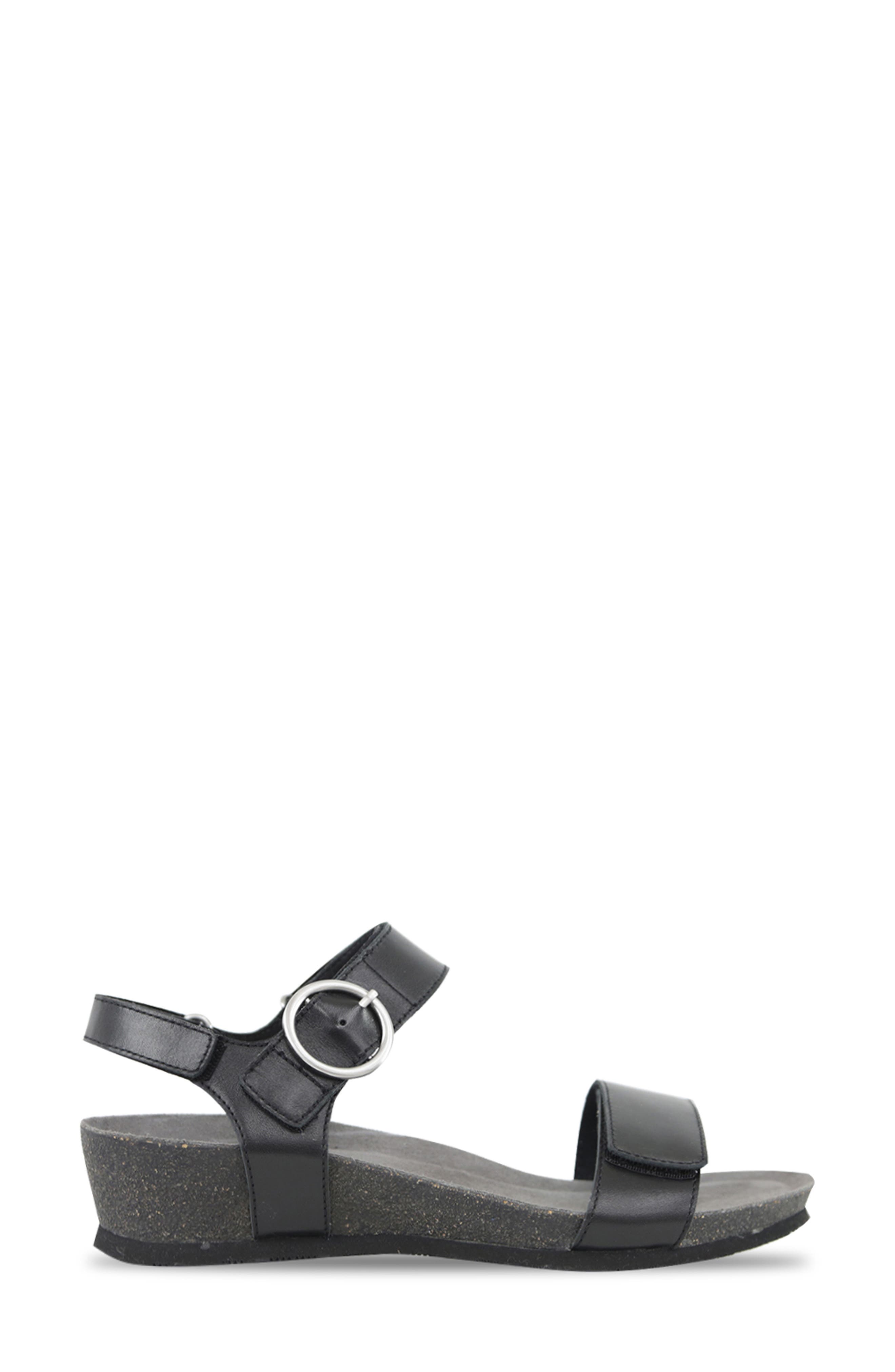 Munro Sintra Wedge Sandal, Alternate, color, Black Leat