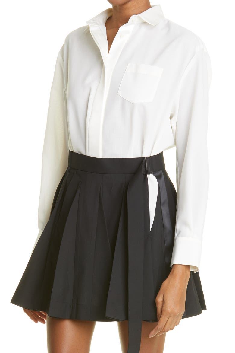 Long Sleeve Belted Shirtdress, Alternate, color, OFF WHITE BLACK