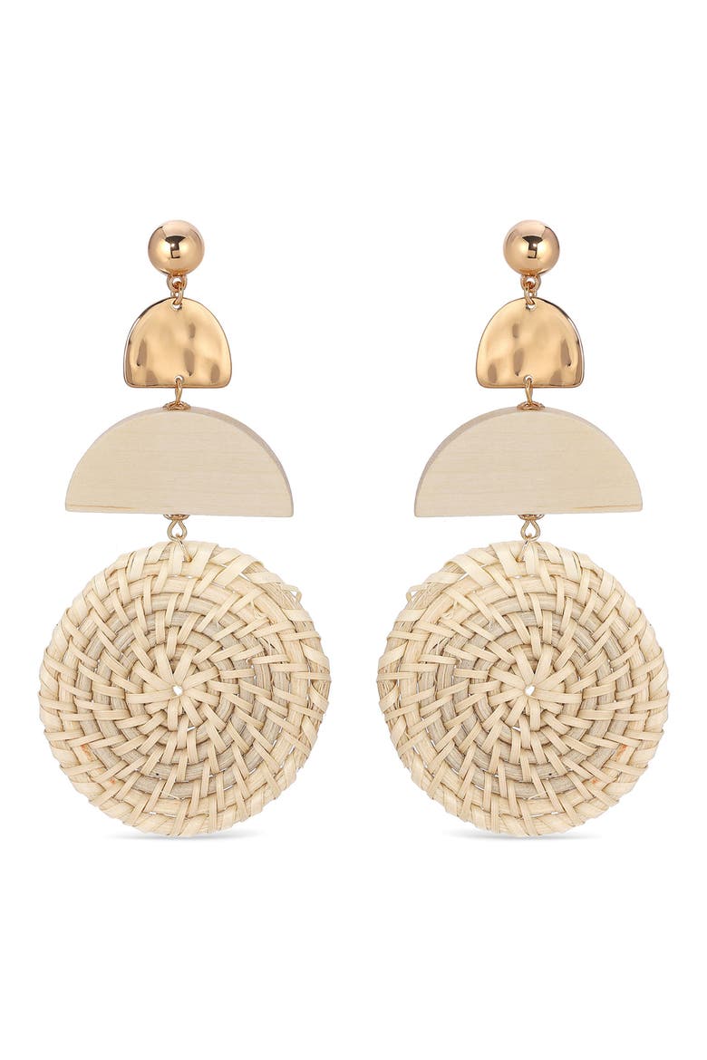 Raffia Drop Earrings, Main, color, LIGHT BROWN/ GOLD