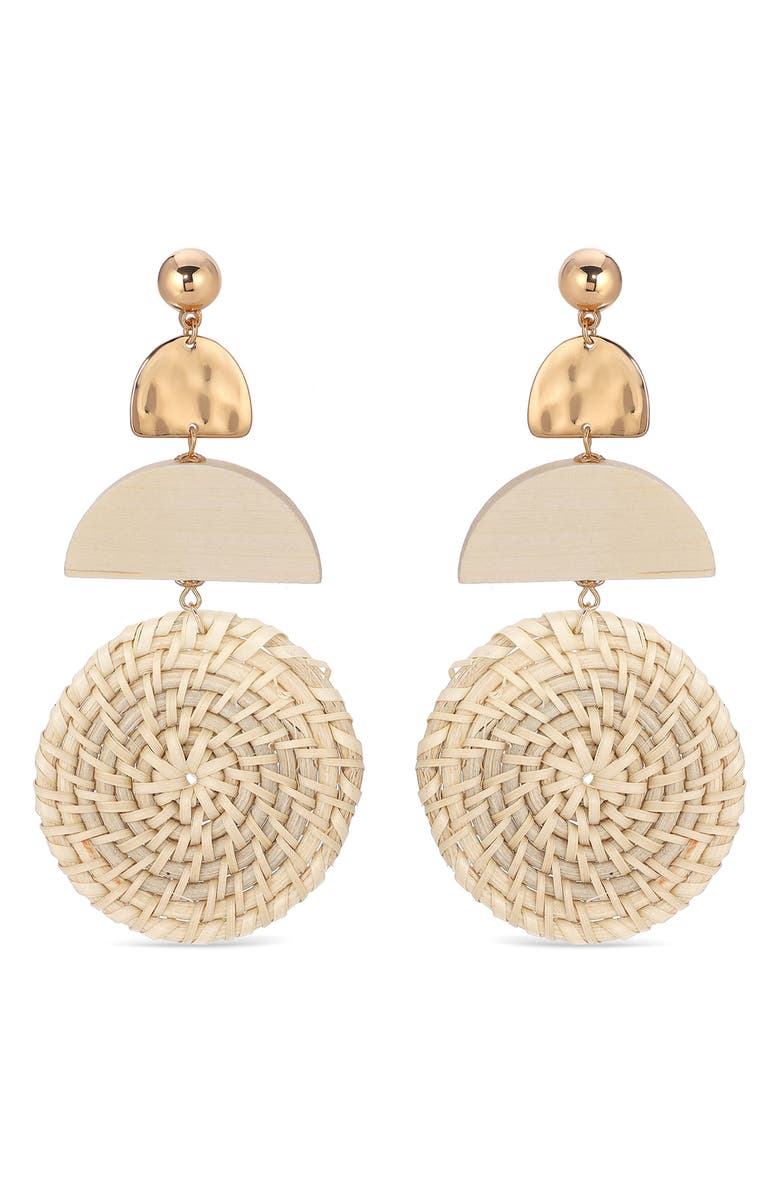 Ettika Raffia Drop Earrings, Main, color, Light Brown/ Gold