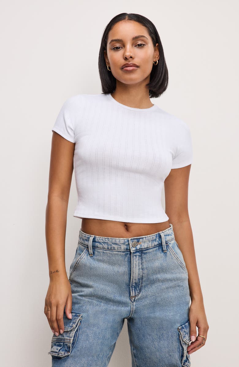 Good American Pointelle Baby Tee, Alternate, color, White001