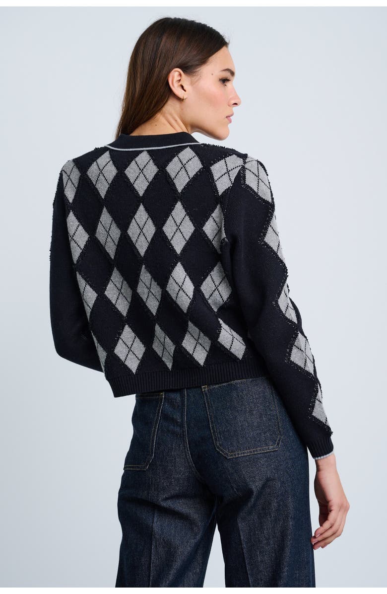 Lisa Todd Diamond Dip Argyle Cardigan, Alternate, color, Black
