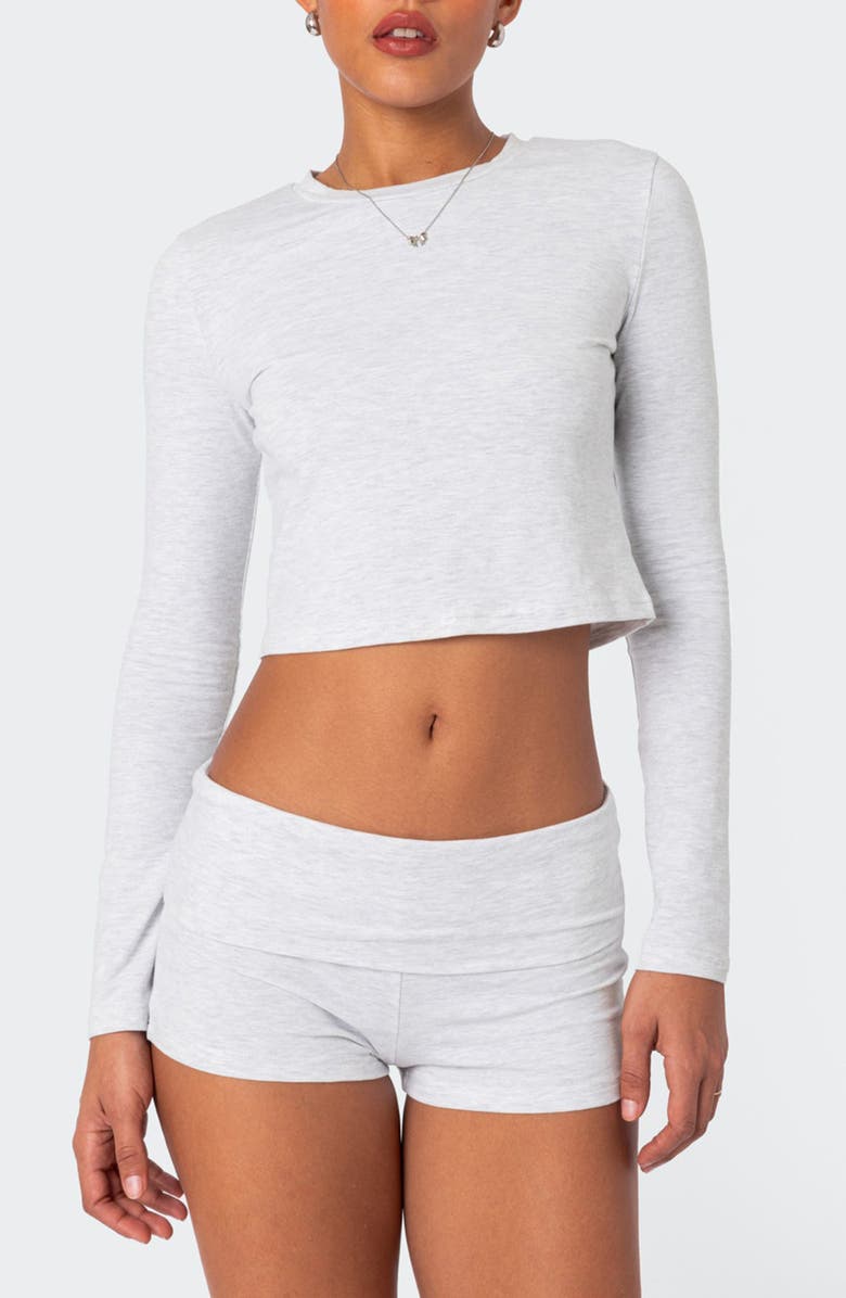 EDIKTED Meg Long Sleeve Crop Top, Main, color, Gray-Melange