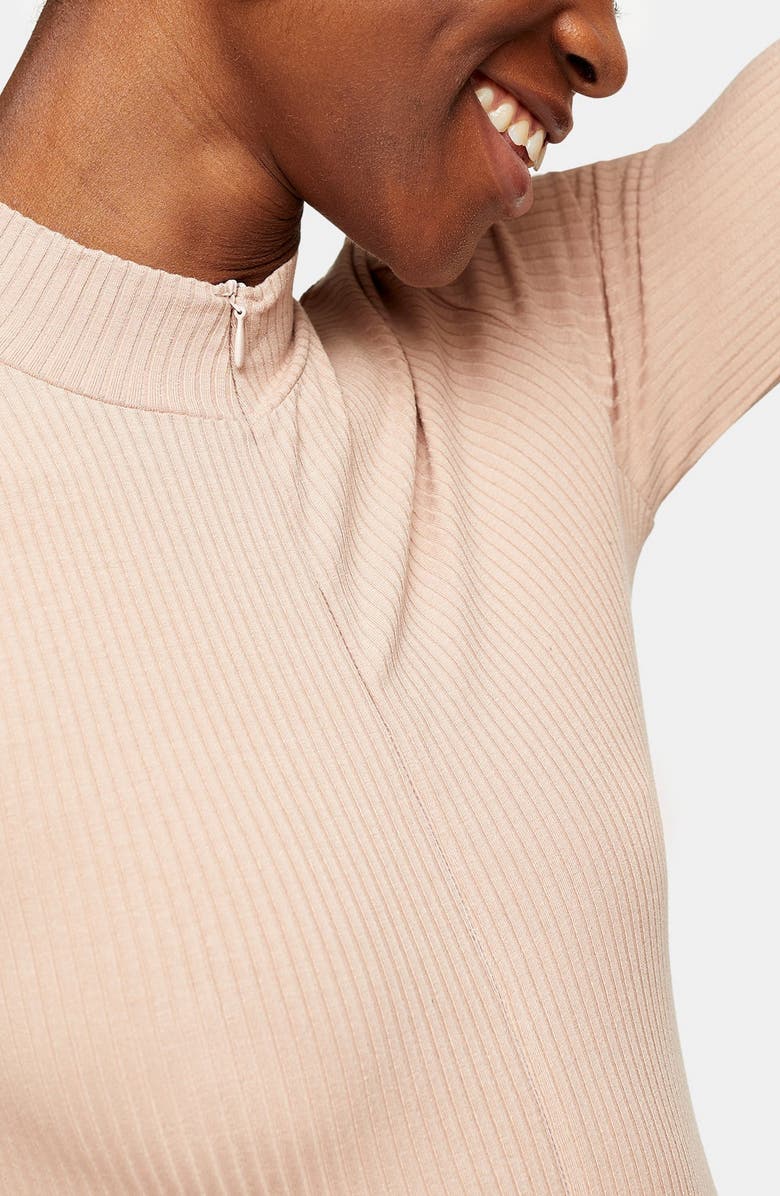 Topshop Full Zip Long Sleeve Bodysuit, Alternate, color, 