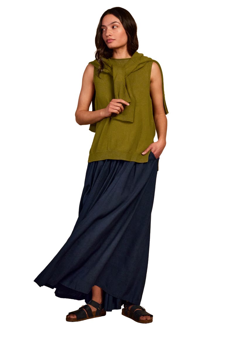 Mid Rise Linen-Blend Maxi Skirt, Alternate, color, Dark Navy