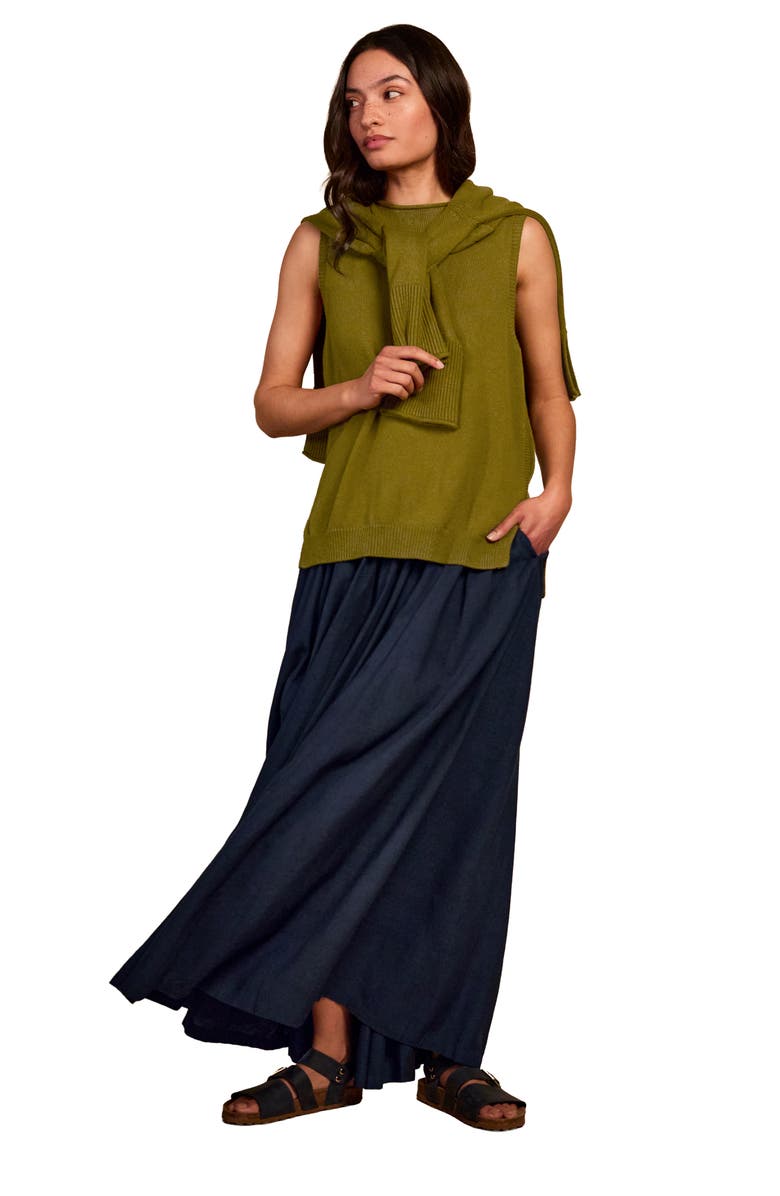 Celtic & Co. Mid Rise Linen-Blend Maxi Skirt, Alternate, color, Dark Navy