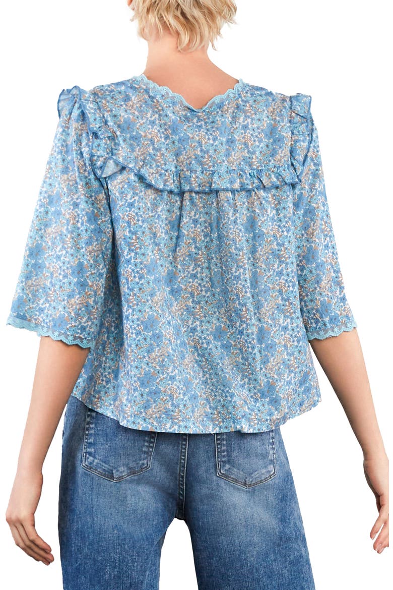 Happy Allie Floral Cotton Blend Button-Up Shirt, Alternate, color, COOL BLOOM