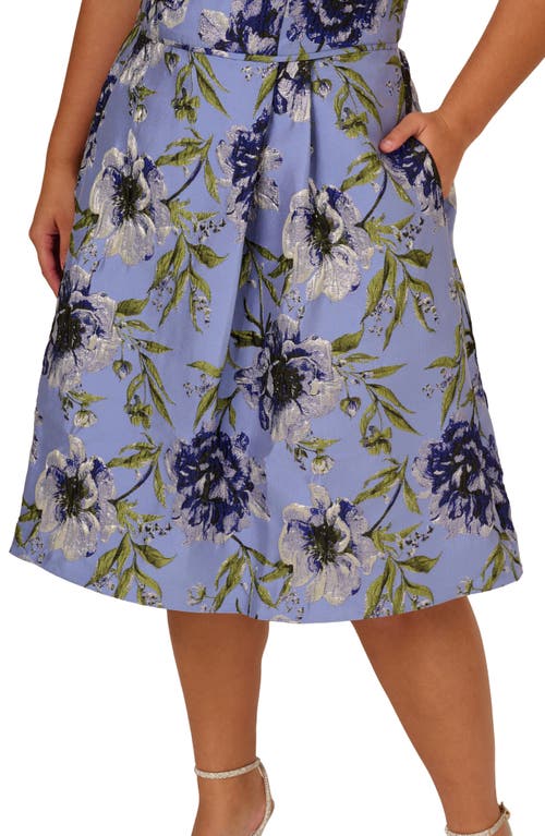 ADRIANNA PAPELL ADRIANNA PAPELL FLORAL JACQUARD FIT & FLARE COCKTAIL DRESS