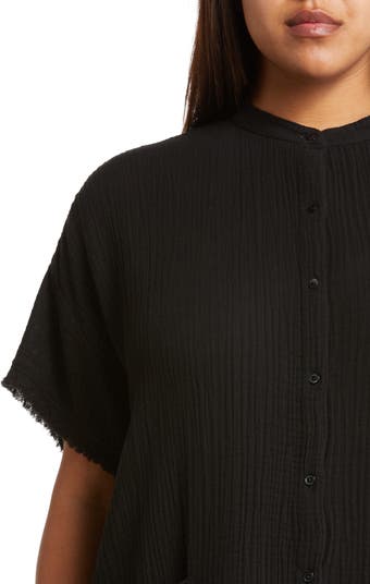 (取寄) アイリーン フィッシャー レディース マンダリン カラー チュニック Eileen Fisher women Mandarin Collar Tunic Black Eileen Fisher Mandarin Collar Short Sleeve Organic Cotton