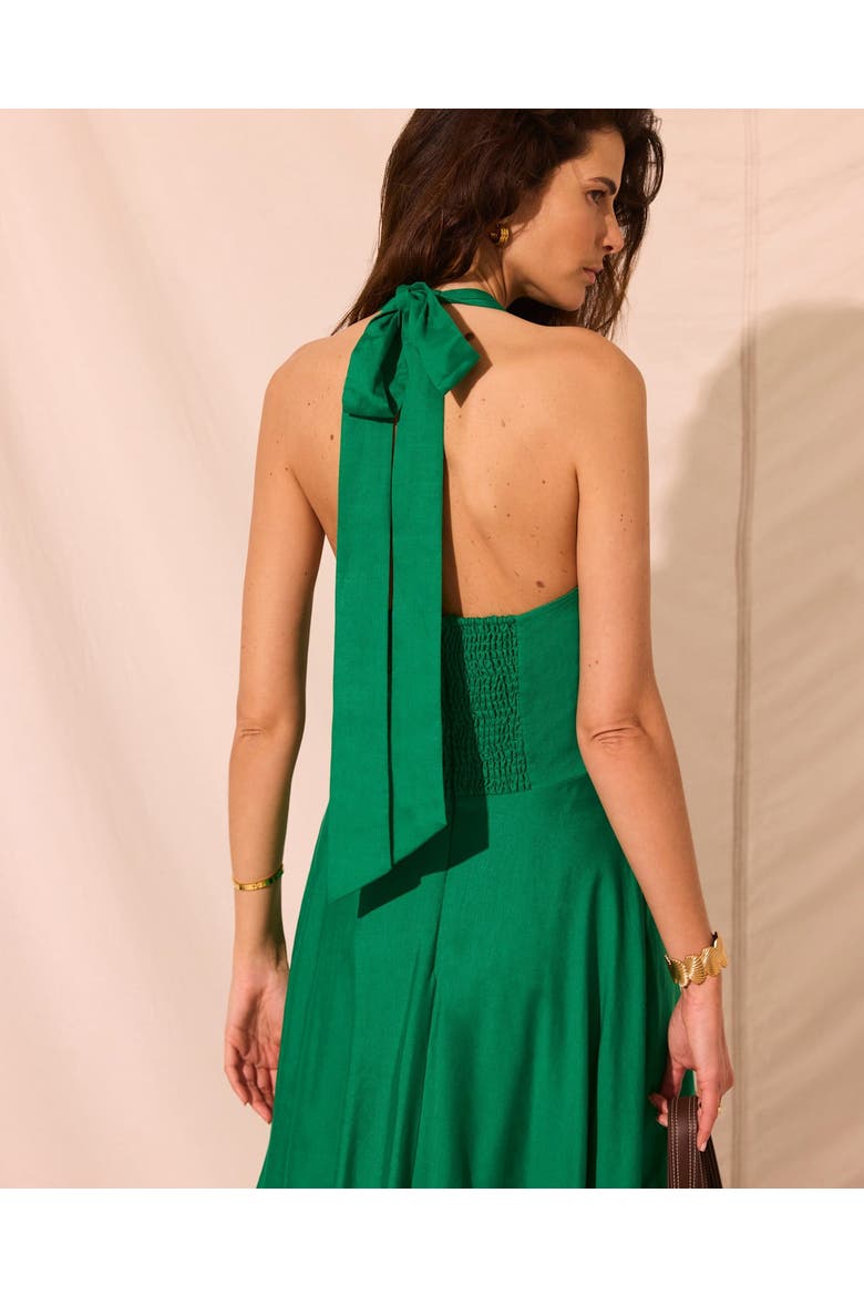 Linen Blend Halter Midi Dress, Alternate, color, Green