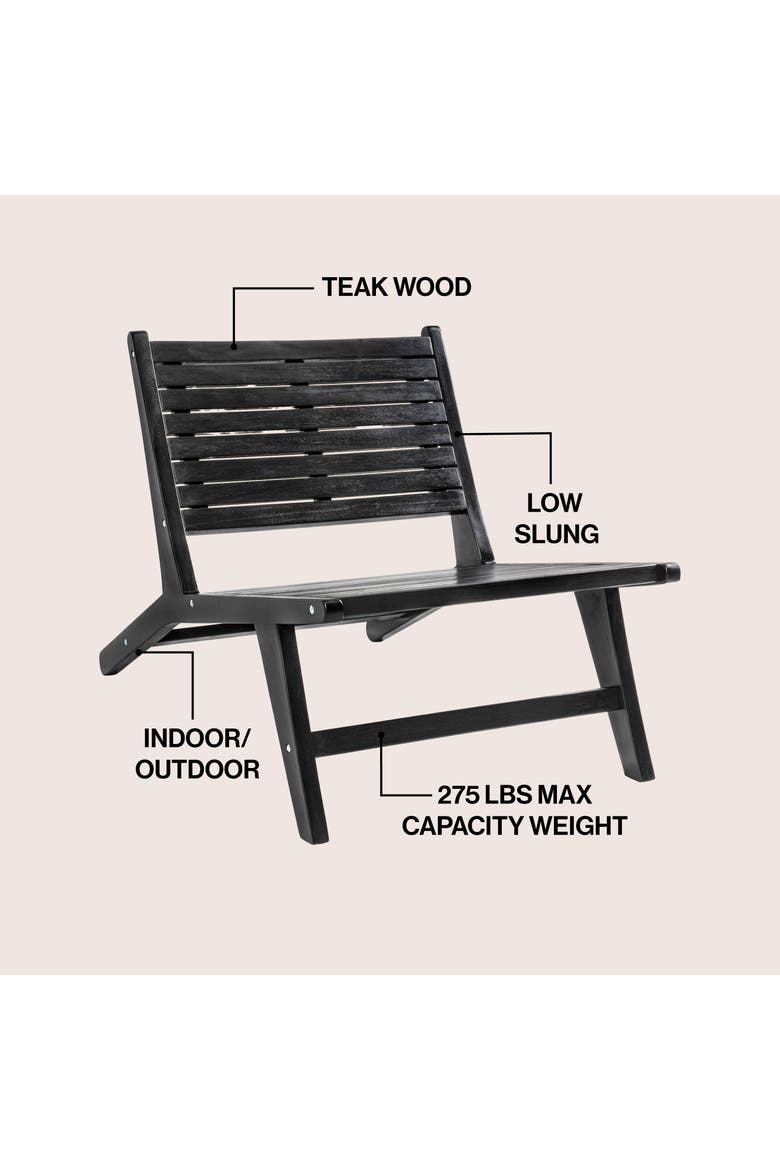 Leo Modern Solid Indonesian Wood Armless Outdoor Lounge Chair, Slatted Low Profile Seating for Patio, Porch or Garden, Alternate, color, Black