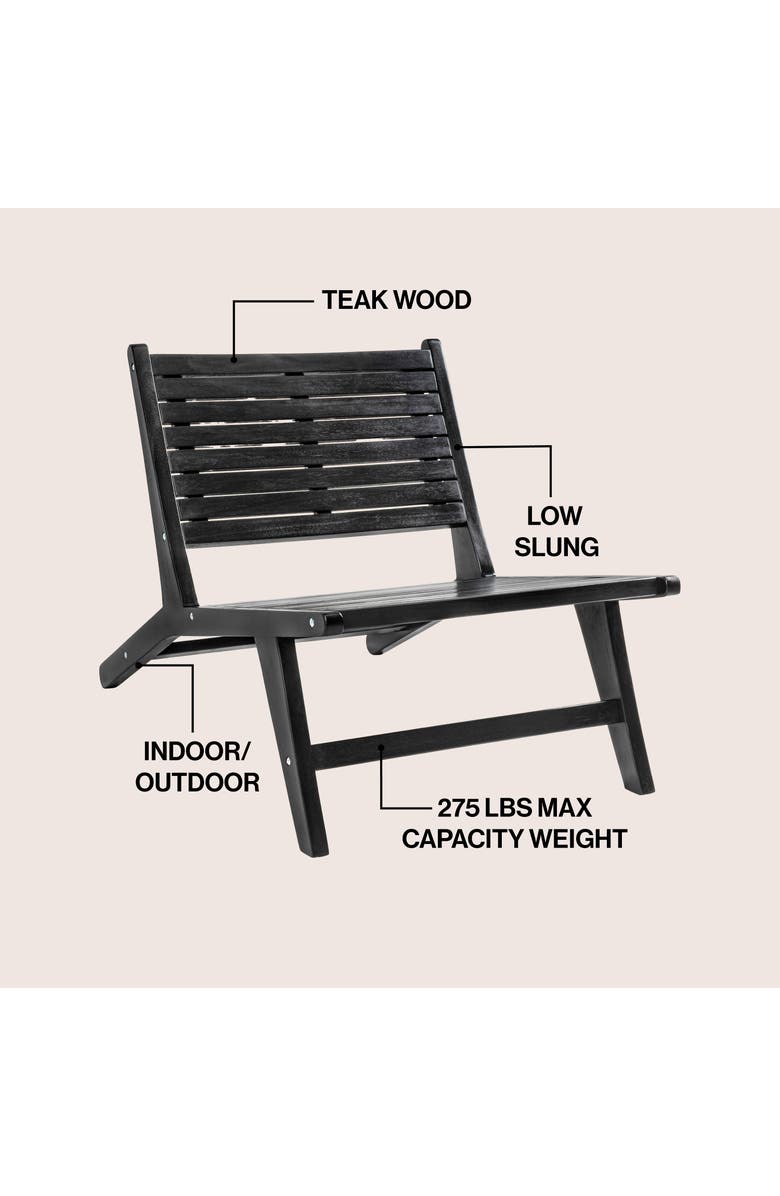 JONATHAN Y Leo Mid-Century Modern Wood Armless Outdoor Lounge Chair, Alternate, color, Black