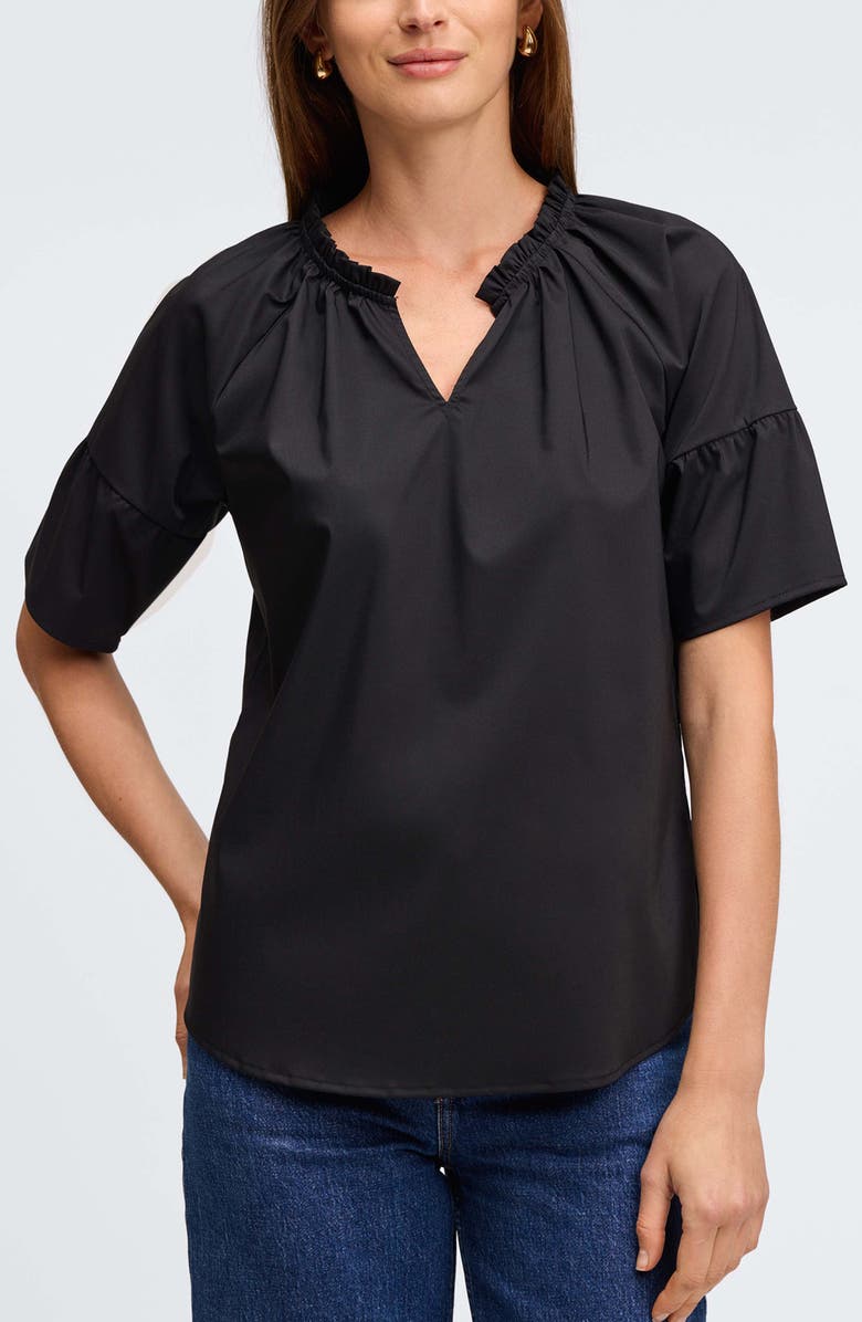 Foxcroft Vicky Stretch Cotton Blend Poplin Top, Main, color, Black