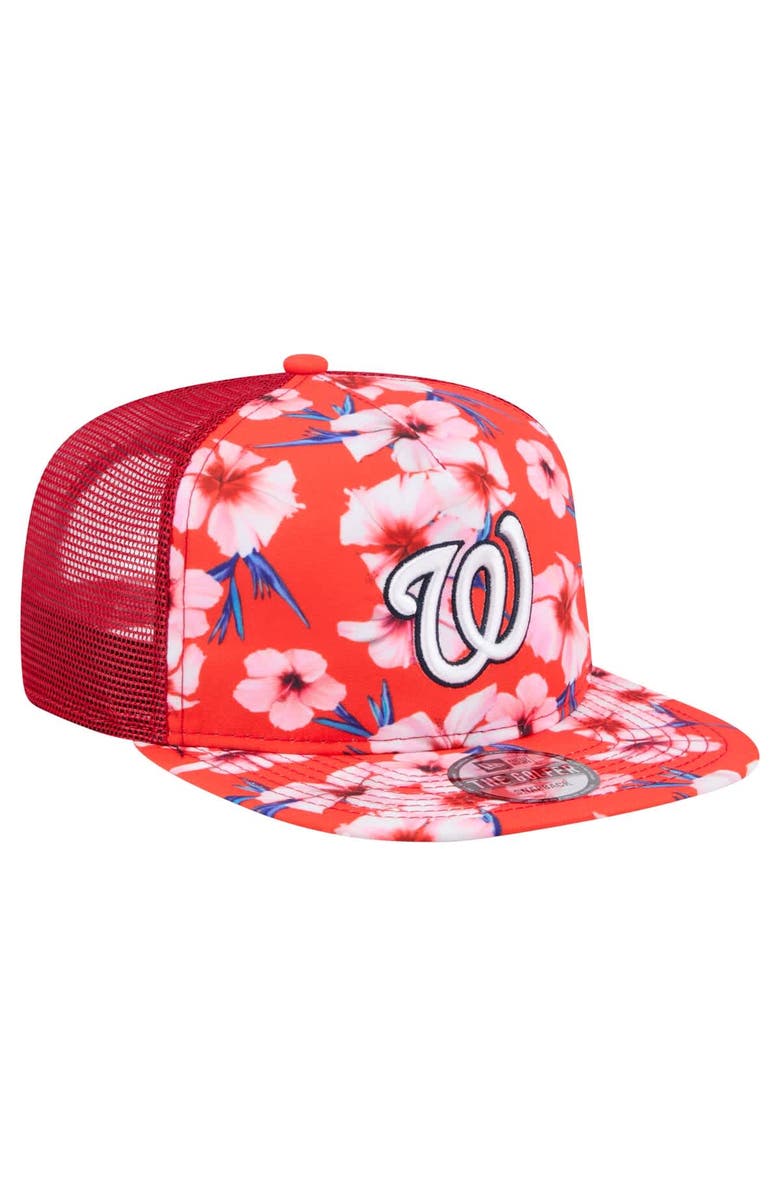 New Era Men's New Era Red Washington Nationals Adventure Pattern Golfer Trucker Snapback Hat, Alternate, color,