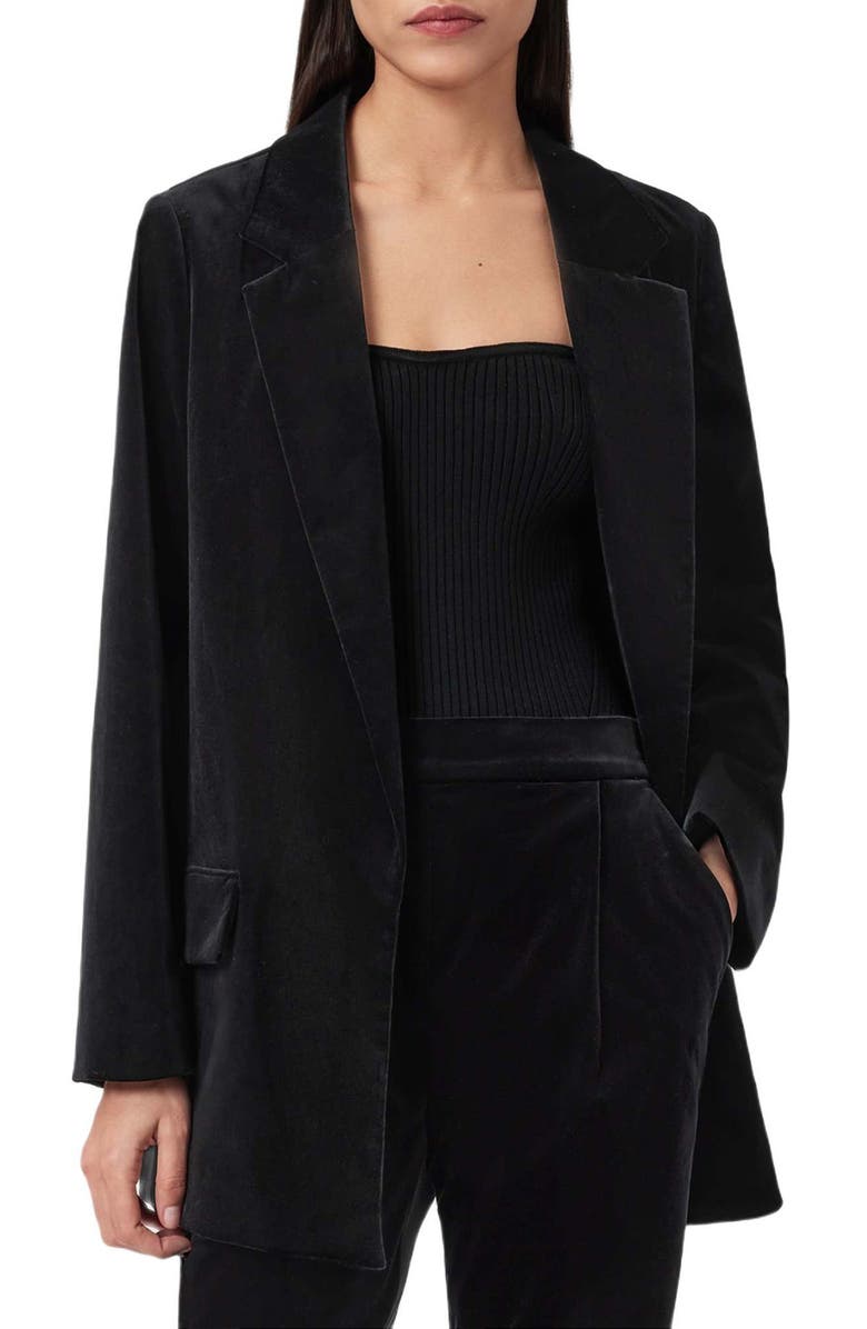 AllSaints Aleida Velvet Blazer, Alternate, color, Black