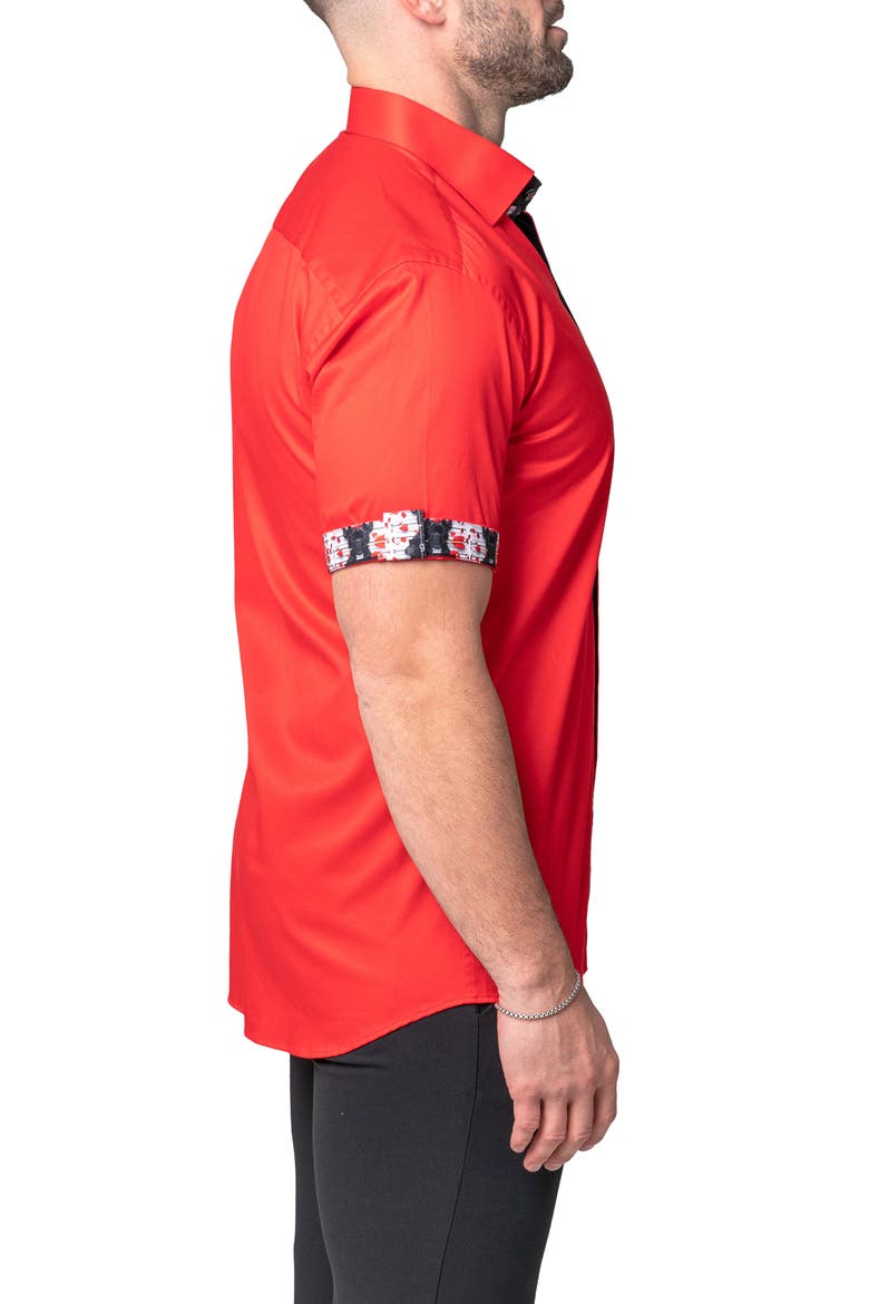 Galileo Modern Red Short Sleeve Contemporary Fit Button-Up Shirt, Alternate, color, RED