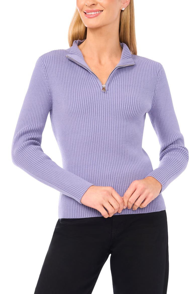 Rib Quarter Zip Sweater, Main, color, STONEWASH