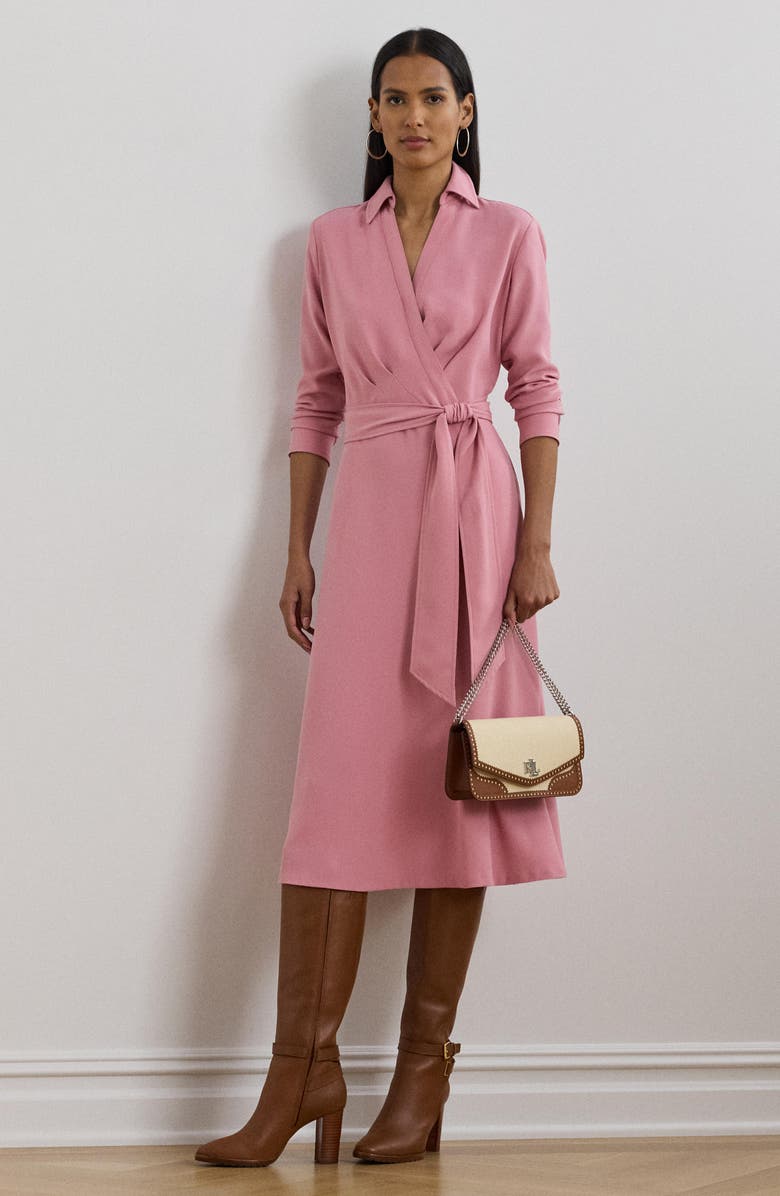 Lauren Ralph Lauren Surplice Long Sleeve Georgette Midi Shirtdress, Alternate, color, 