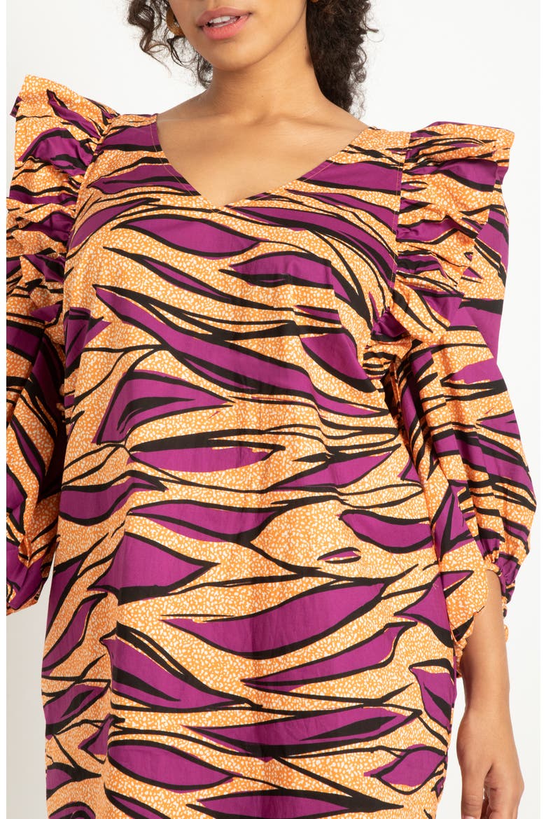 Print Ruffle Puff Sleeve Shift Dress, Alternate, color, SAFARI SO GOOD