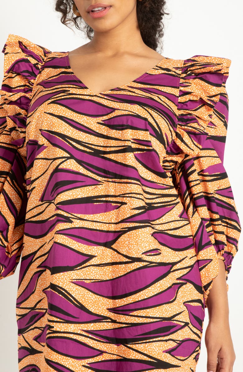 ELOQUII Print Ruffle Puff Sleeve Shift Dress, Alternate, color, 