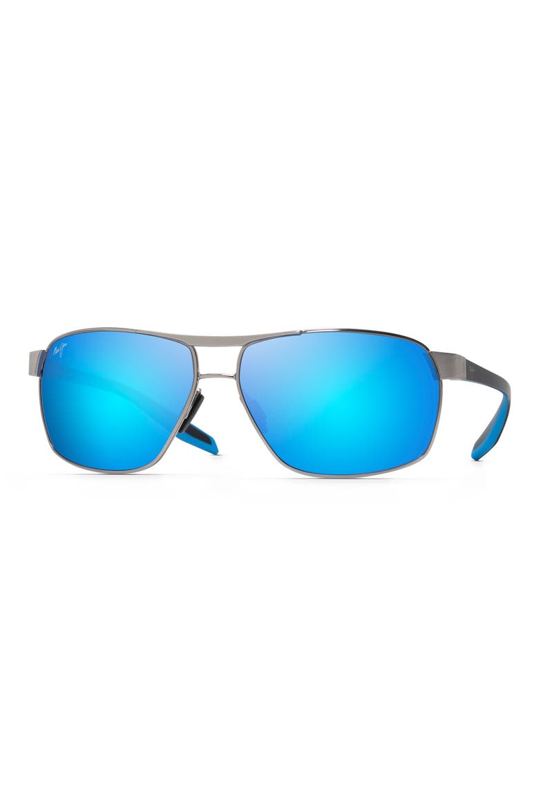 The Bird 62.5mm Oversize Polarized Rectangular Sunglasses, Alternate, color, CHROME/ BLACK/ BLUE MIRROR