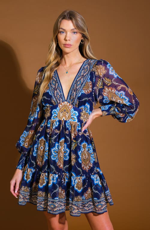 Flying Tomato Print Long Sleeve Minidress In Blue