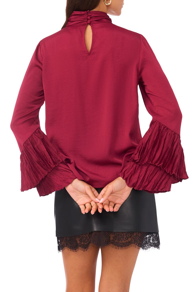 Ruffle Bell Sleeve Mock Neck Top, Alternate, color, BOYSENBERRY