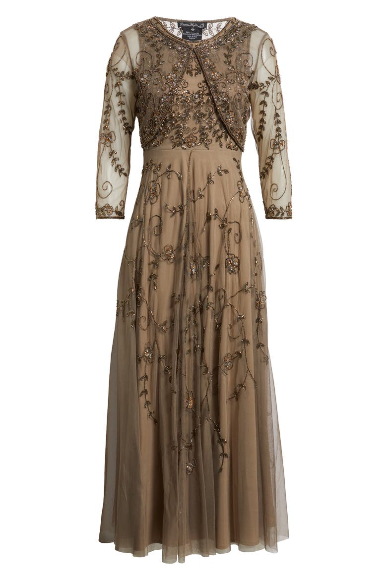 Embellished Cocktail Dress with Open Front Jacket, Alternate, color, MOCHA