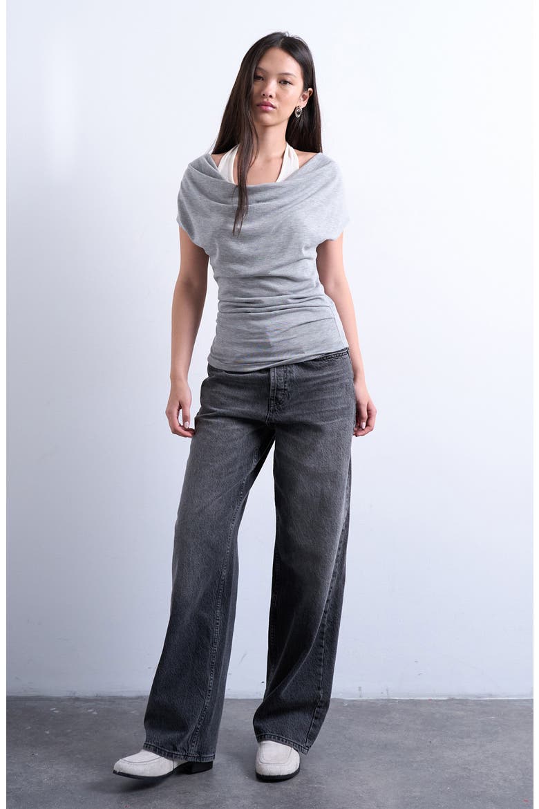 Layered Cowl Neck Top, Alternate, color, GREY