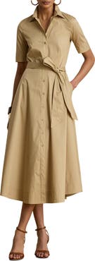 Lauren Ralph Lauren Belted Cotton Blend Shirtdress