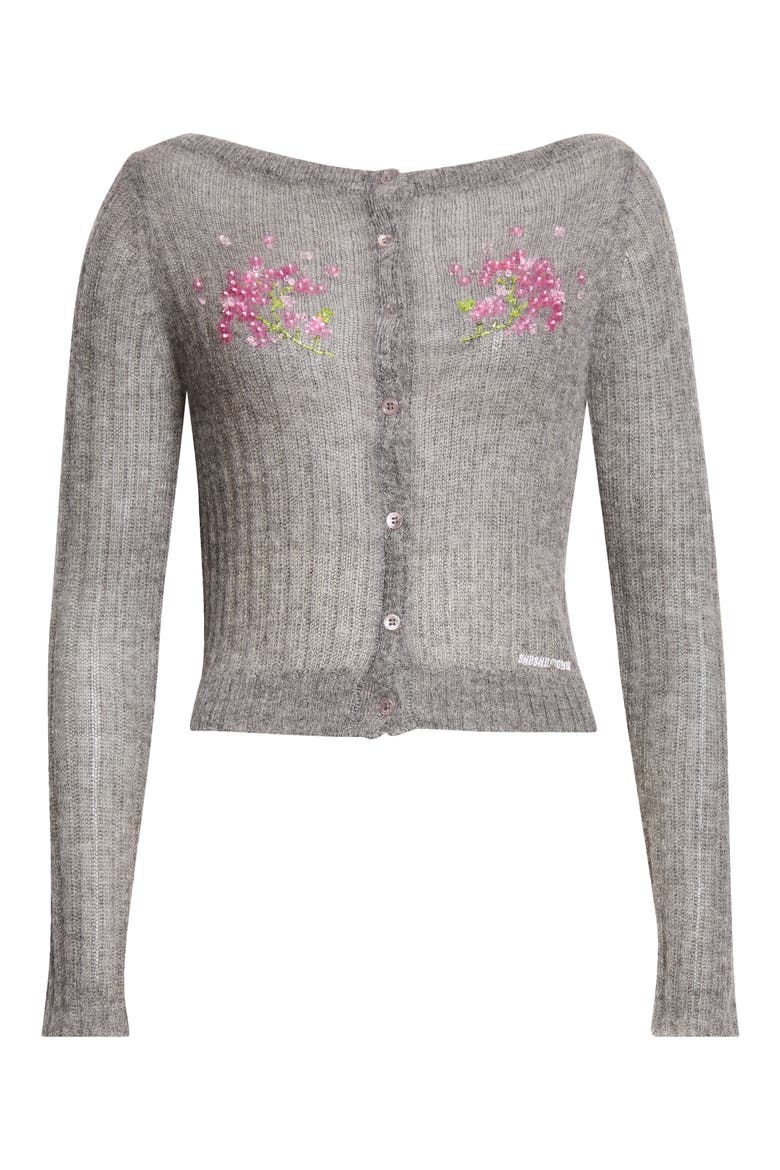 Floral Embroidered Wool & Mohair Blend Sweater, Alternate, color, GREY