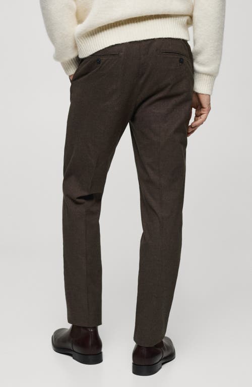 Mango Regular Fit Navy Flat Front Textured Stretch Cotton Pants In Brown