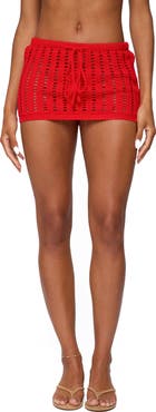 EDIKTED Leola Open Stitch Cover-Up Drawstring Miniskirt
