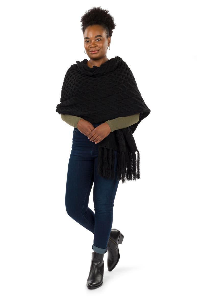 Oversize Cable Knit Scarf, Alternate, color, BLACK