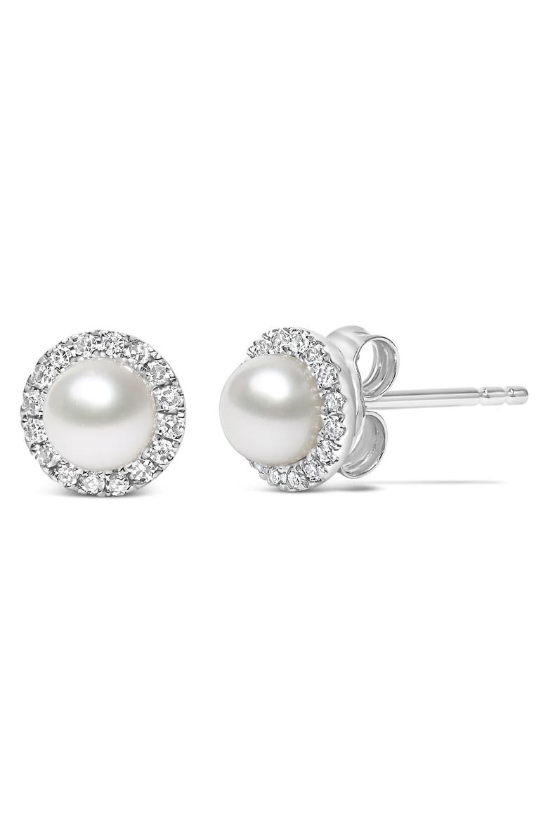10K White Gold Pearl & 1/7 Cttw Diamond Halo Stud Earring, Alternate, color, White