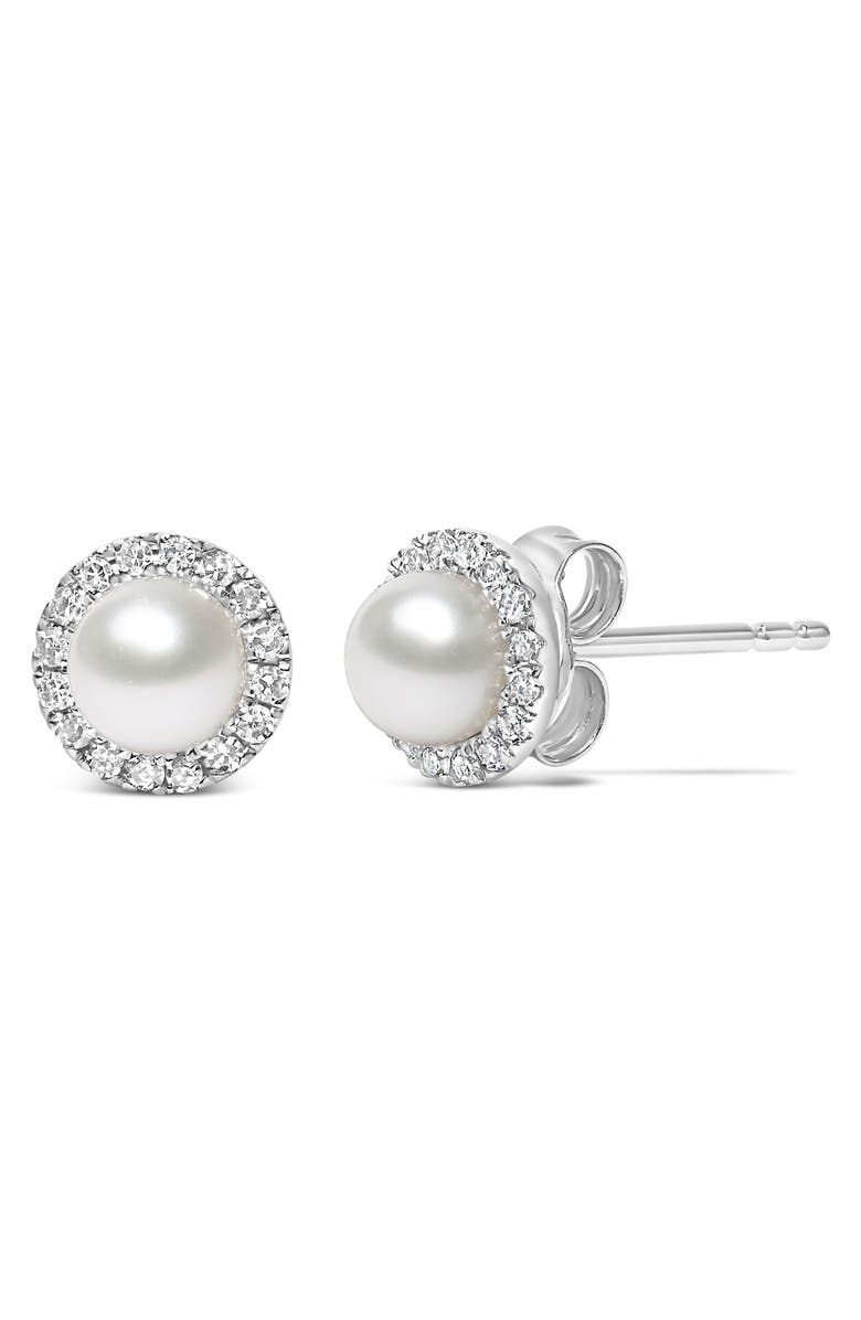 Haus of Brilliance 10K White Gold Pearl & 1/7 Cttw Diamond Halo Stud Earring, Alternate, color, White