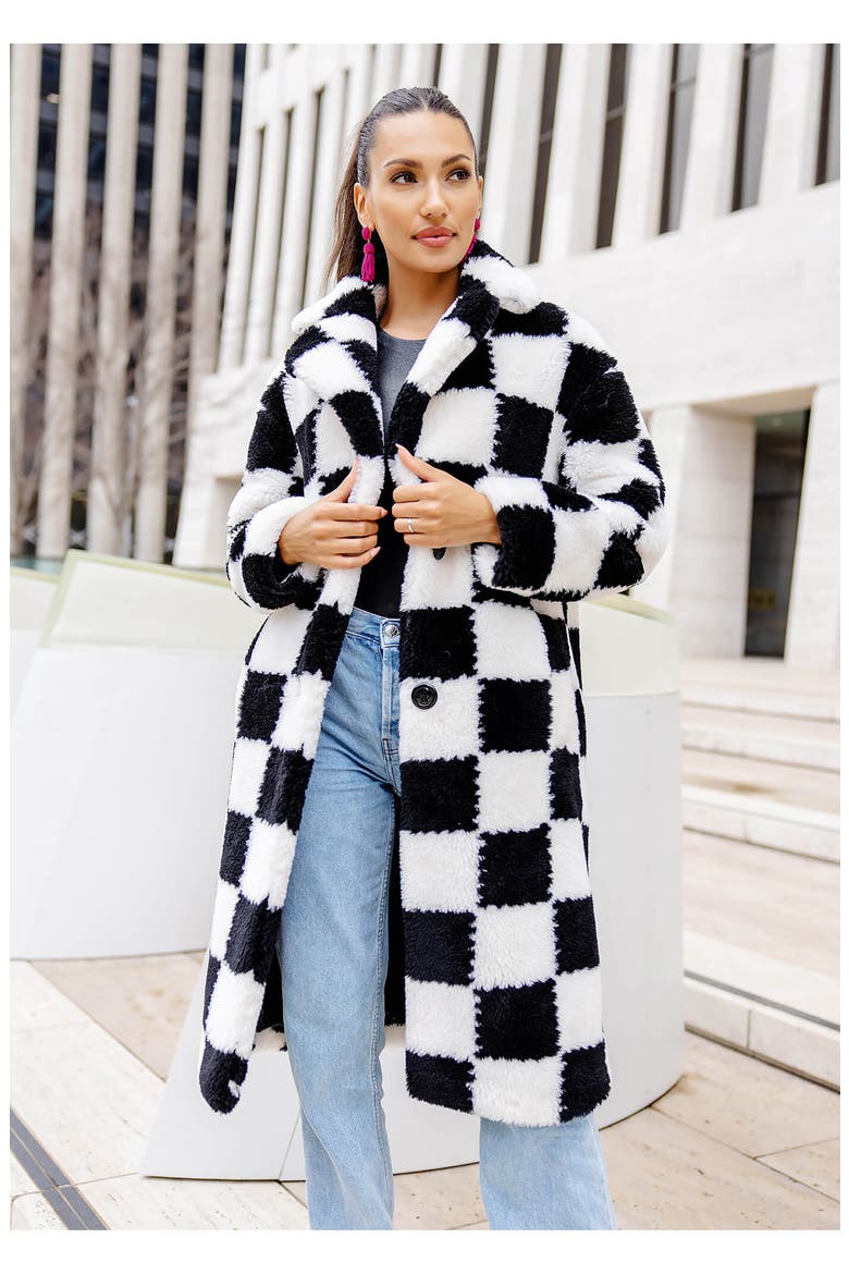 Checkmate High Pile Fleece Longline Coat, Alternate, color, MULTI