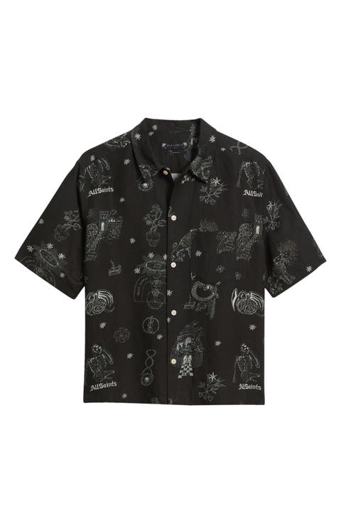 Terra Print Short Sleeve Button-Up Shirt