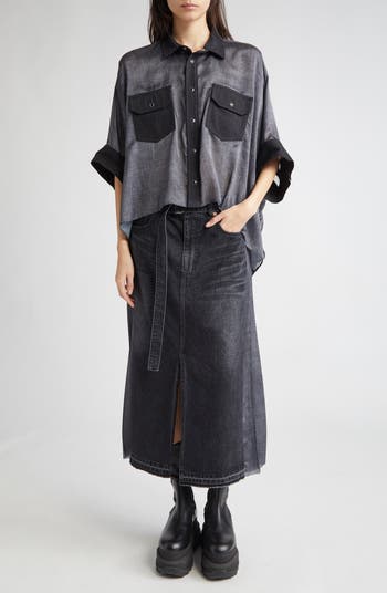 Sacai Mixed Media Denim & Chiffon Shirt | Nordstrom