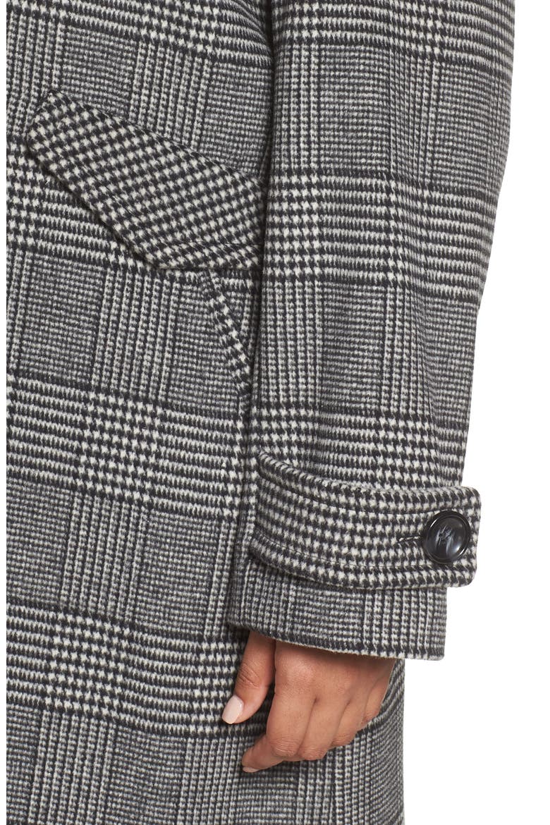 Plaid Mix Wool Blend Coat, Alternate, color, BLACK- IVORY PLAID