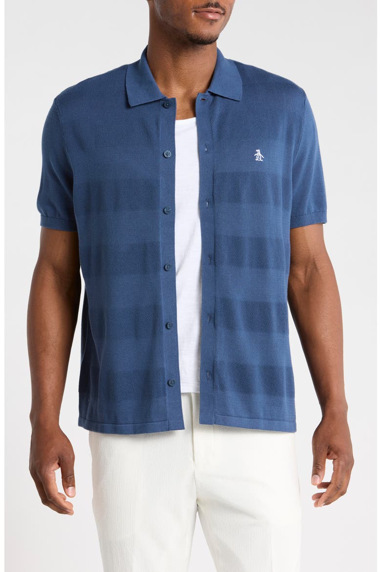 Honeycomb Stripe Cotton Polo Sweater, Main, color, SARGASSO SEA