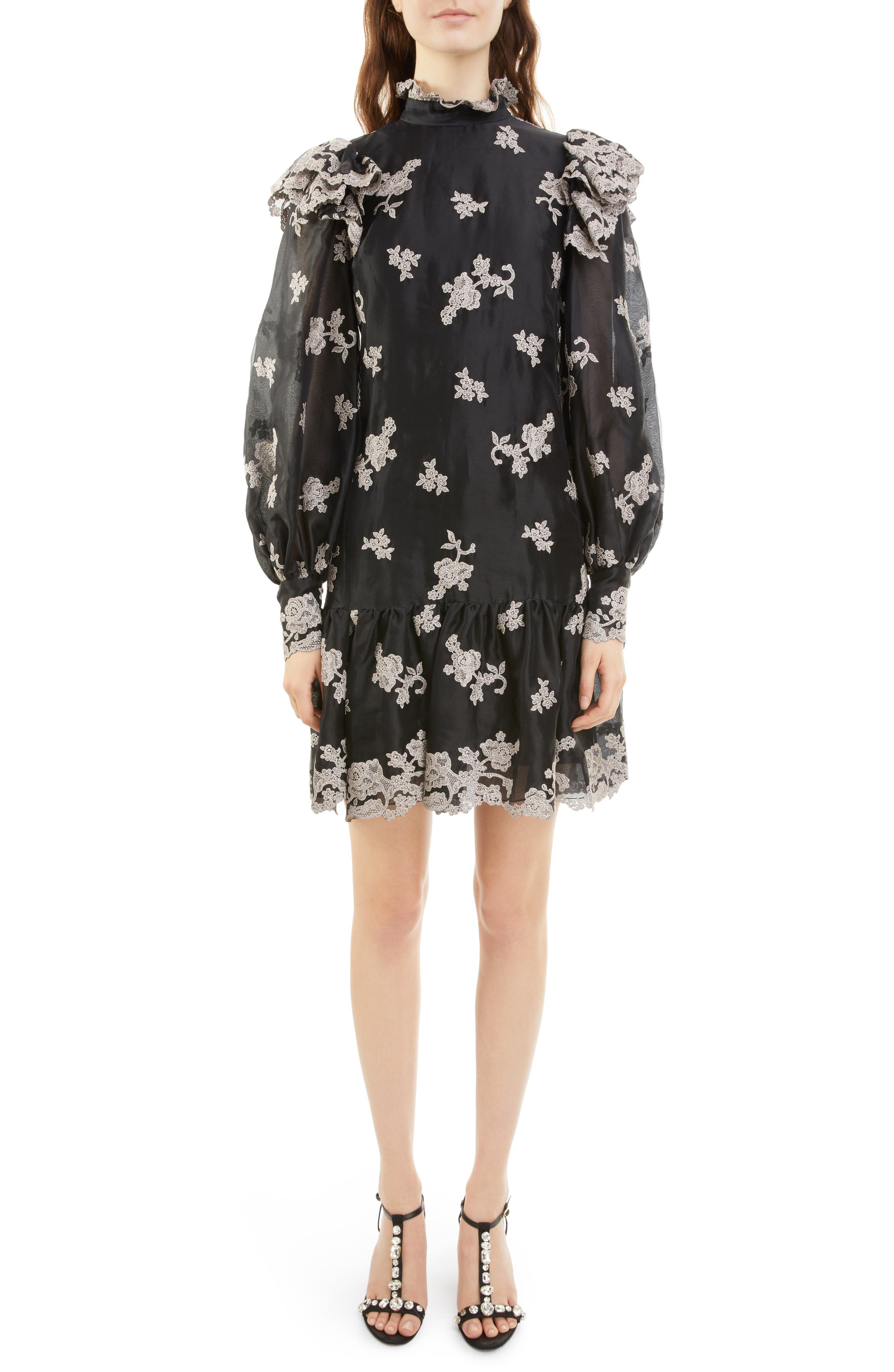 Erdem Nella Embroidered Floral Long Sleeve Organza Dress