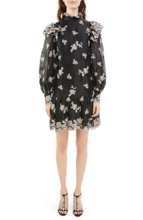 Nella Embroidered Floral Long Sleeve Organza Dress