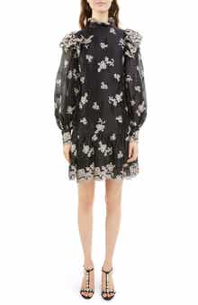 Erdem Nella Embroidered Floral Long Sleeve Organza Dress