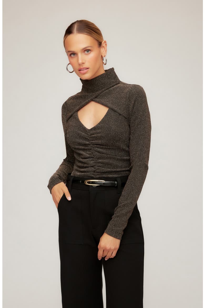 Adina Metallic Crossover Turtleneck Top, Alternate, color, GOLD