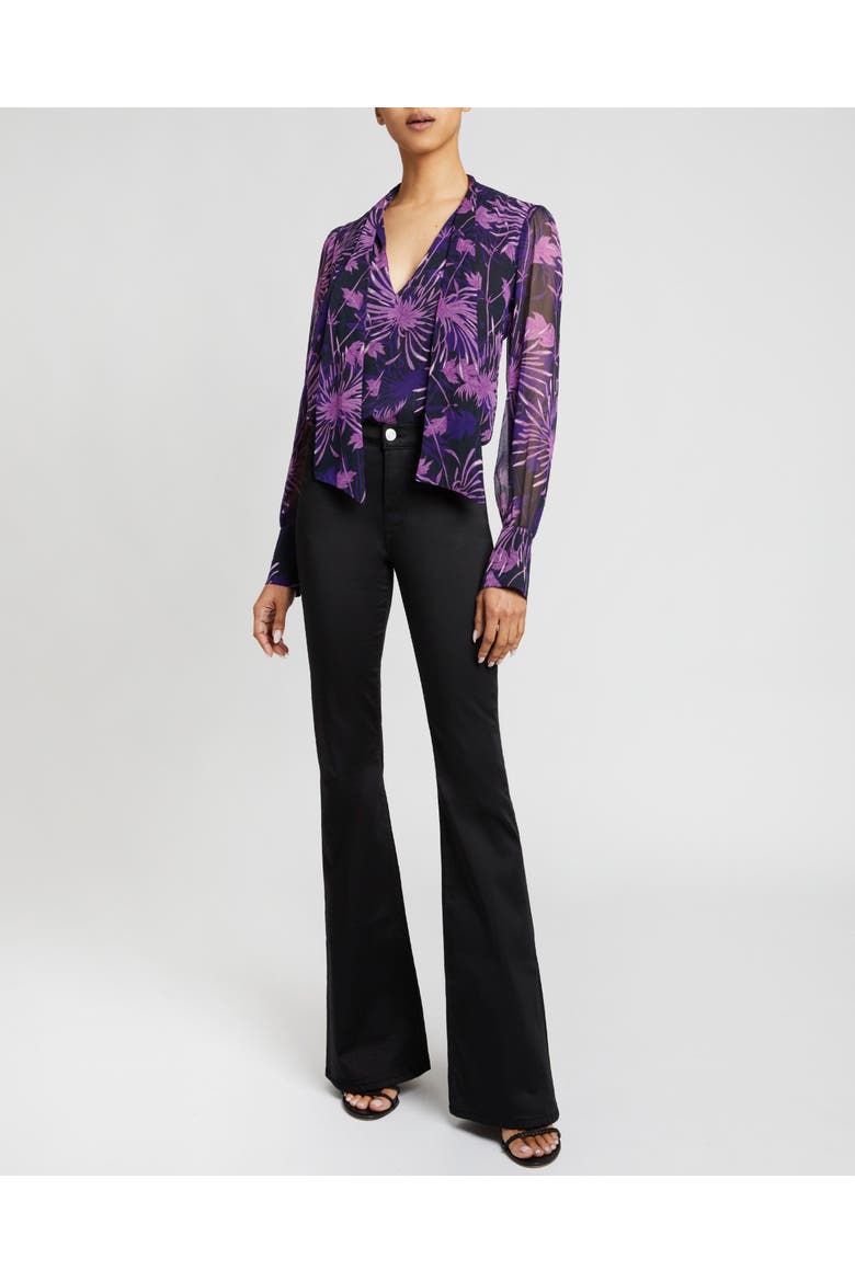 Francis Blouse with Neck Tie in Abstract Floral Crinkled Georgette, Alternate, color, COOL PURPLE