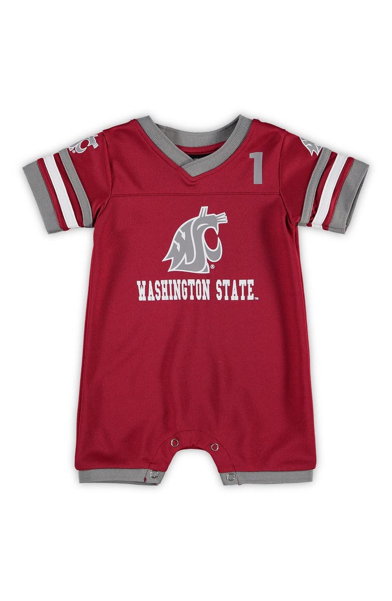 COLOSSEUM Newborn & Infant Colosseum Crimson Washington State Cougars Bumpo Football Logo Romper, Main, color, Crimson