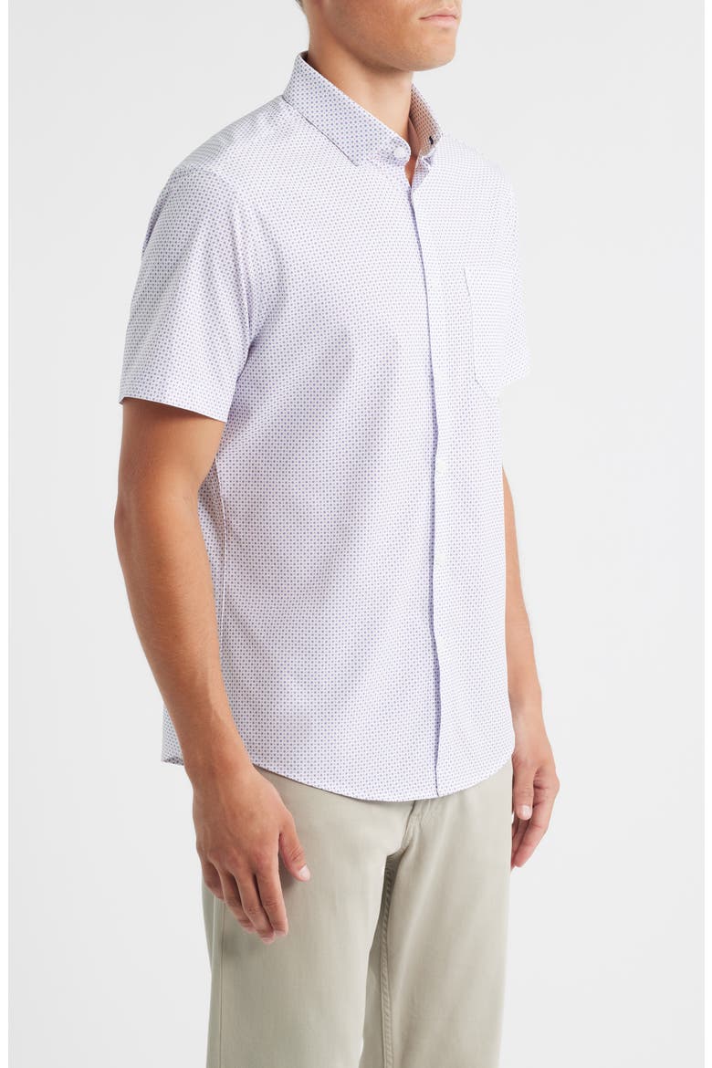 Leeward Trim Fit Short Sleeve Performance Button-Up Shirt, Alternate, color, MULBERRY DOUBLE DIAMOND