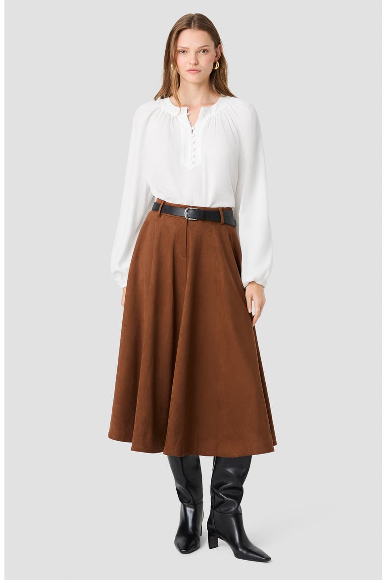 Sonja Faux Suede Flare Midi Skirt, Alternate, color, COGNAC CLAY