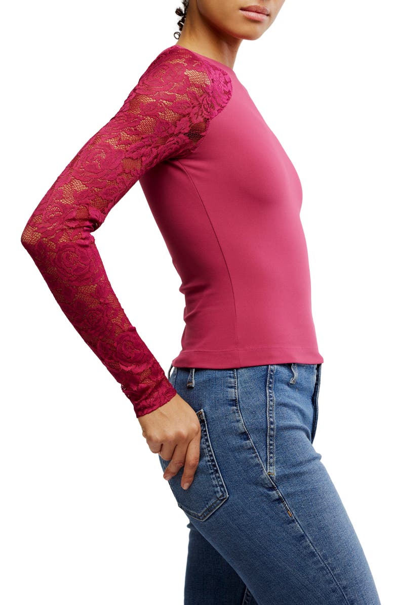 Free People No Excuses Lace Sleeve Top, Alternate, color, Sangria